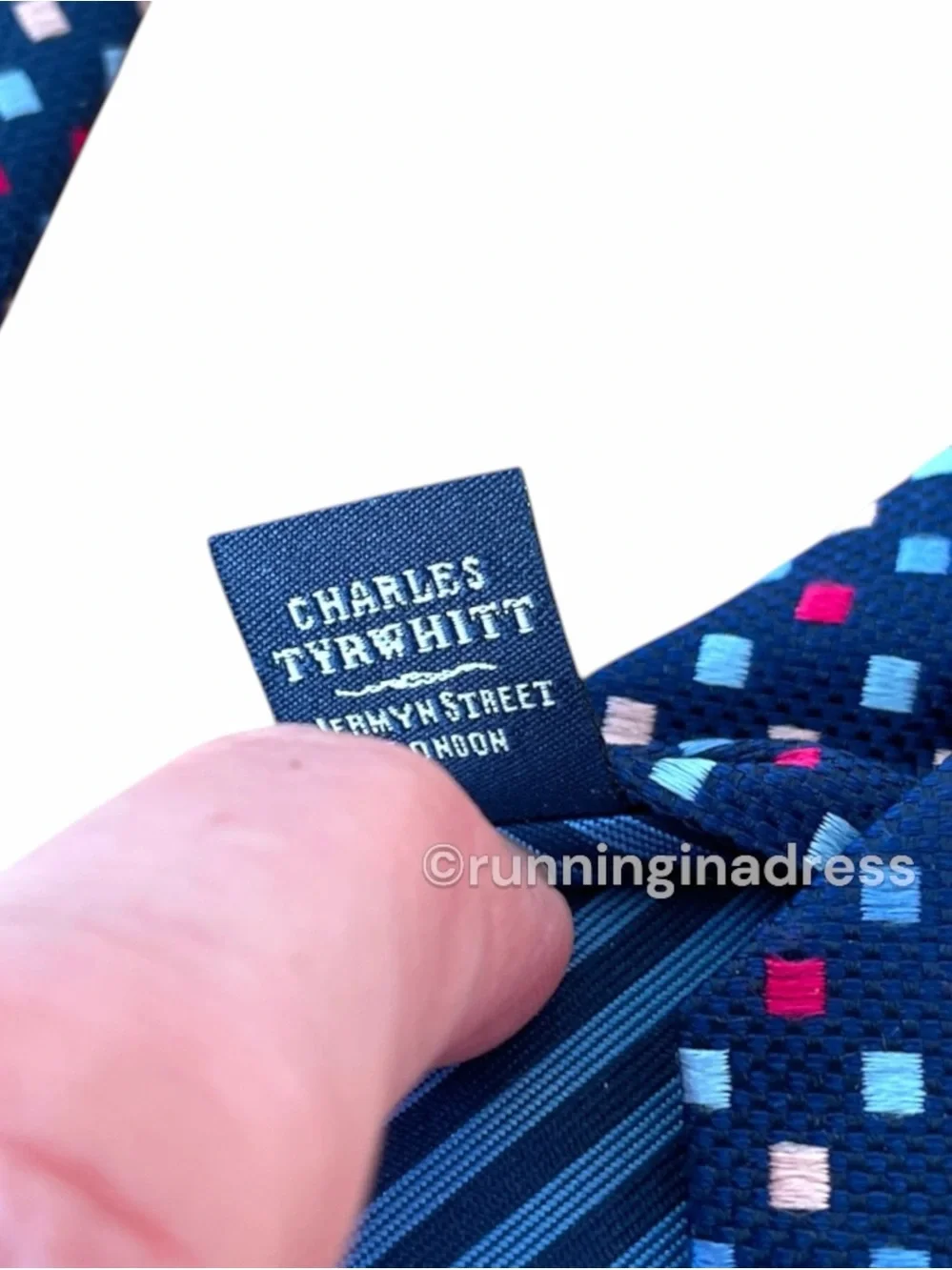 Charles Tyrwhitt Mens Navy Silk Geometric Foulard Pattern Dress Necktie Blue